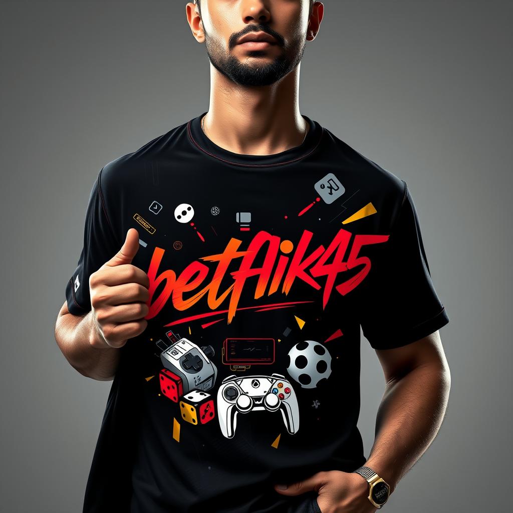 Mens Premium Classic Gaming Shirt with 'betflik45' Graphic Design